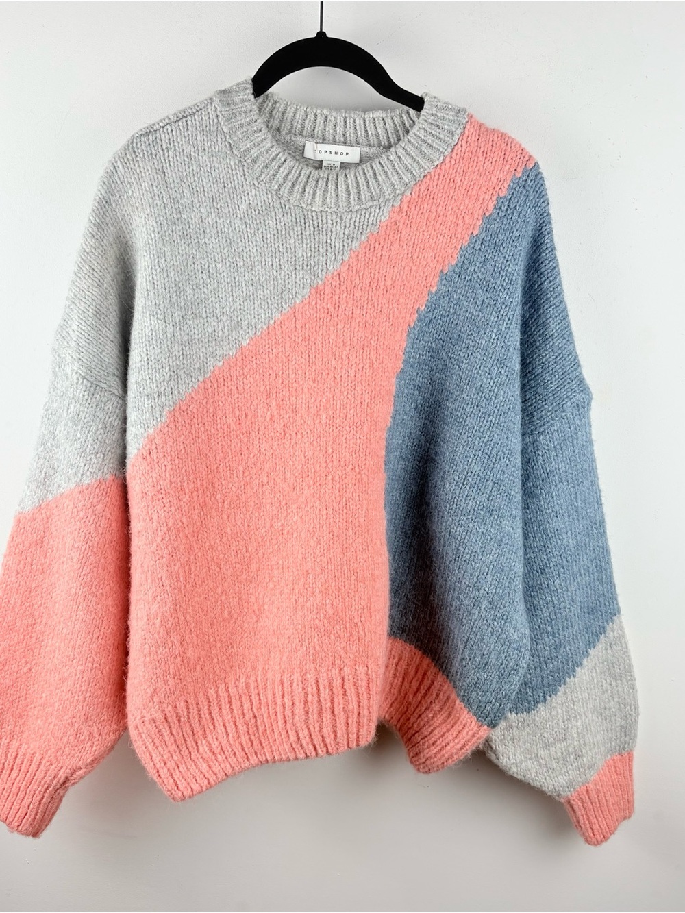 Nordstrom Topshop Colorblock Knit Pullover Sweater M Gray Pink Retro Abstract - Picture 5 of 9